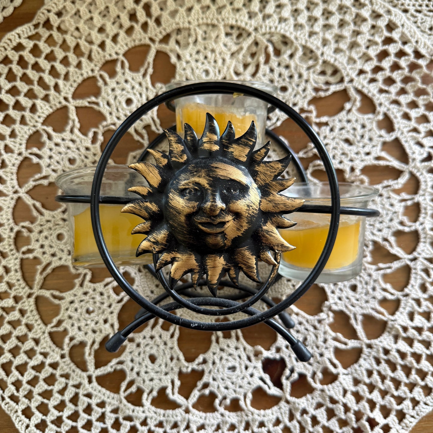unique vintage whimsical celestial sun candle holder