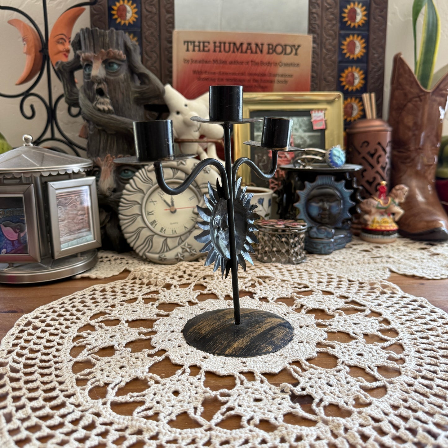 unique vintage whimsical celestial sun candle holder