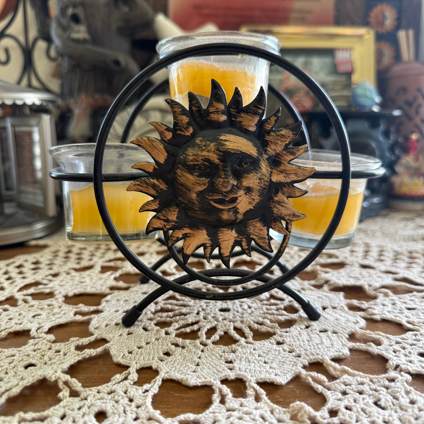 unique vintage whimsical celestial sun candle holder