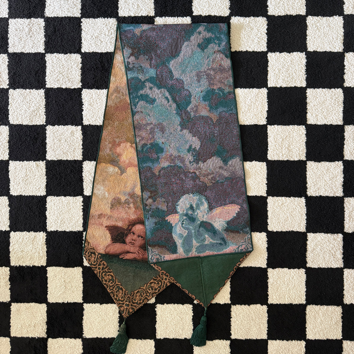 unique vintage whimsical cherub tapestry table runner