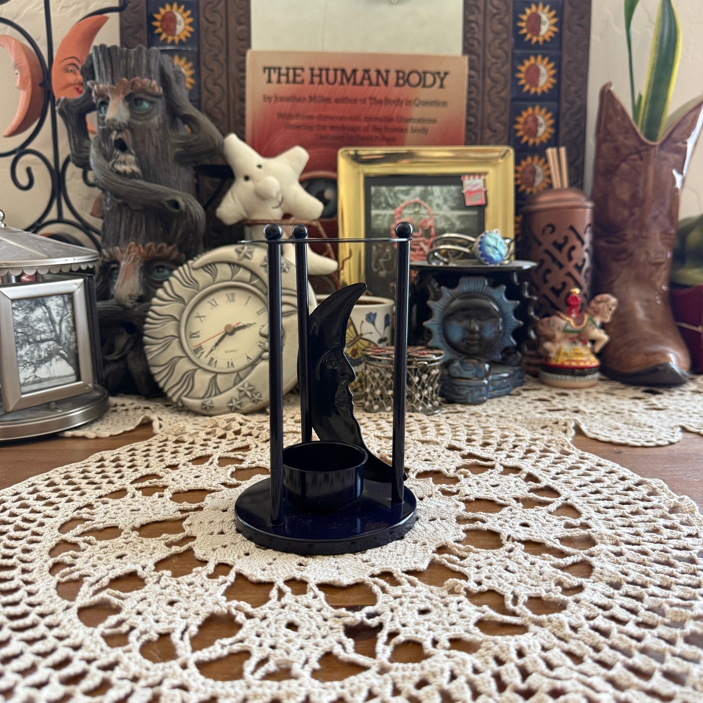 unique vintage whimsical celestial moon candle holder