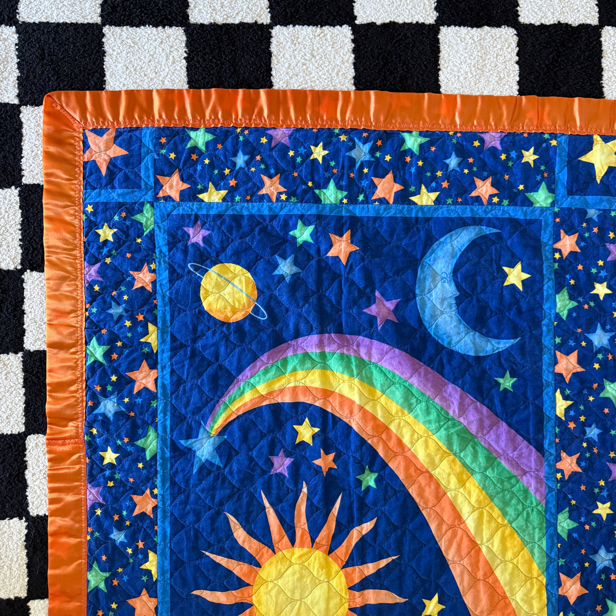 unique handmade vintage whimsical celestial sun moon stars quilt blanket