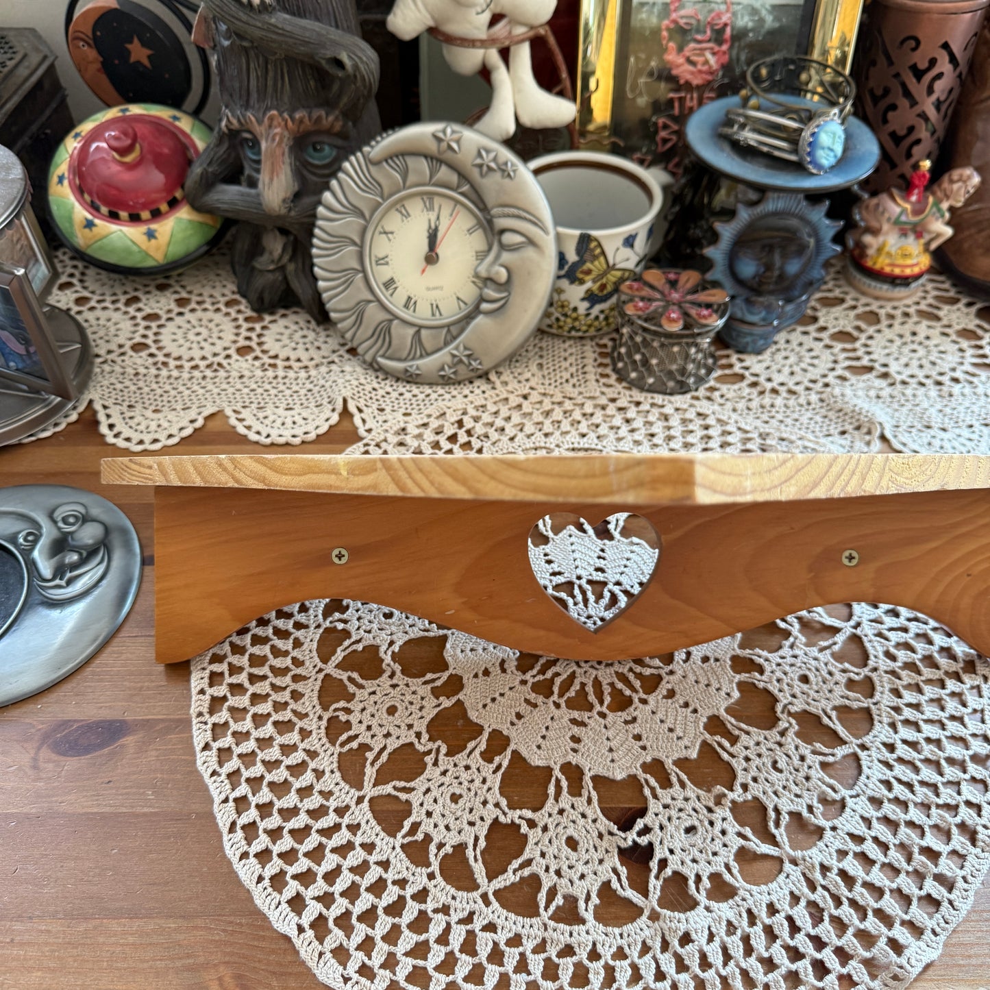 unique vintage whimsical heart wood wall shelf