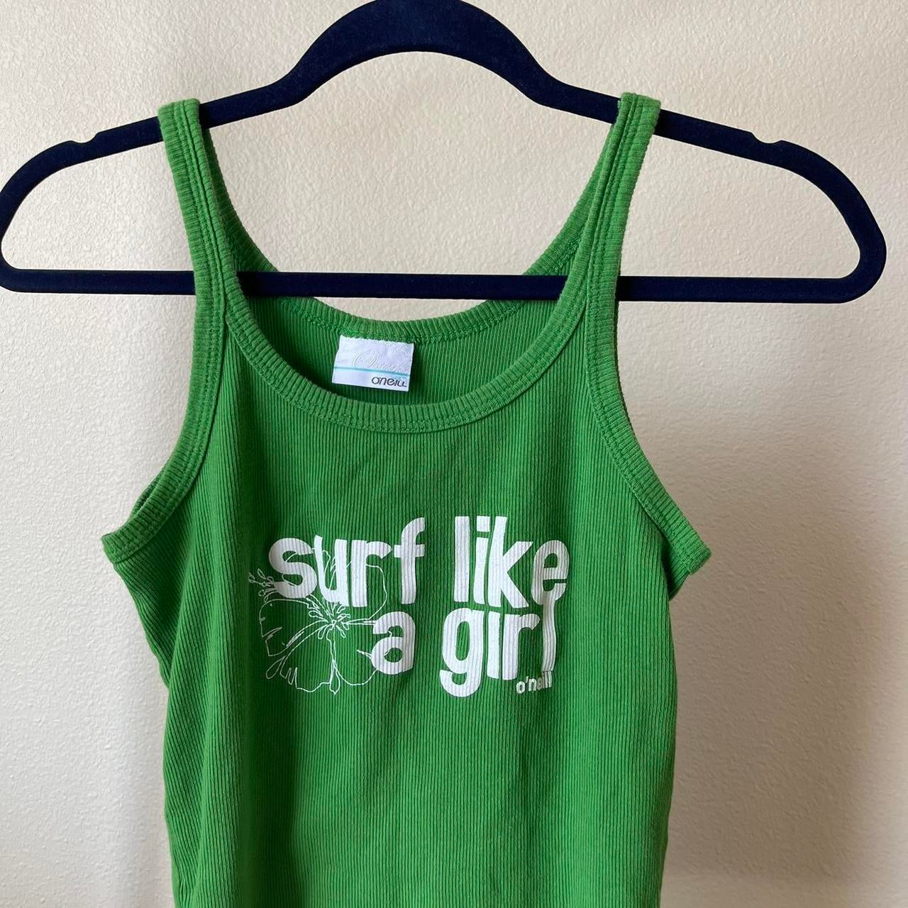 ribbed “surf like a girl” graphic tank top