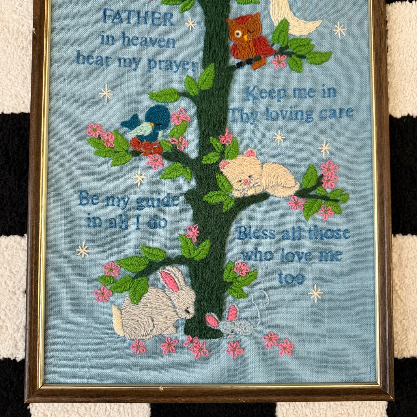 vintage whimsy celestial crewel embroidery wall decor