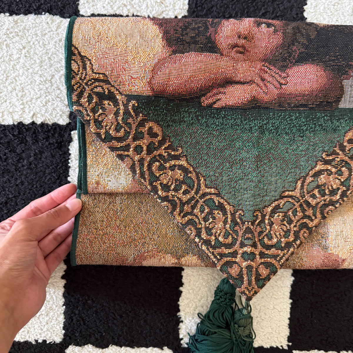 unique vintage whimsical cherub tapestry table runner