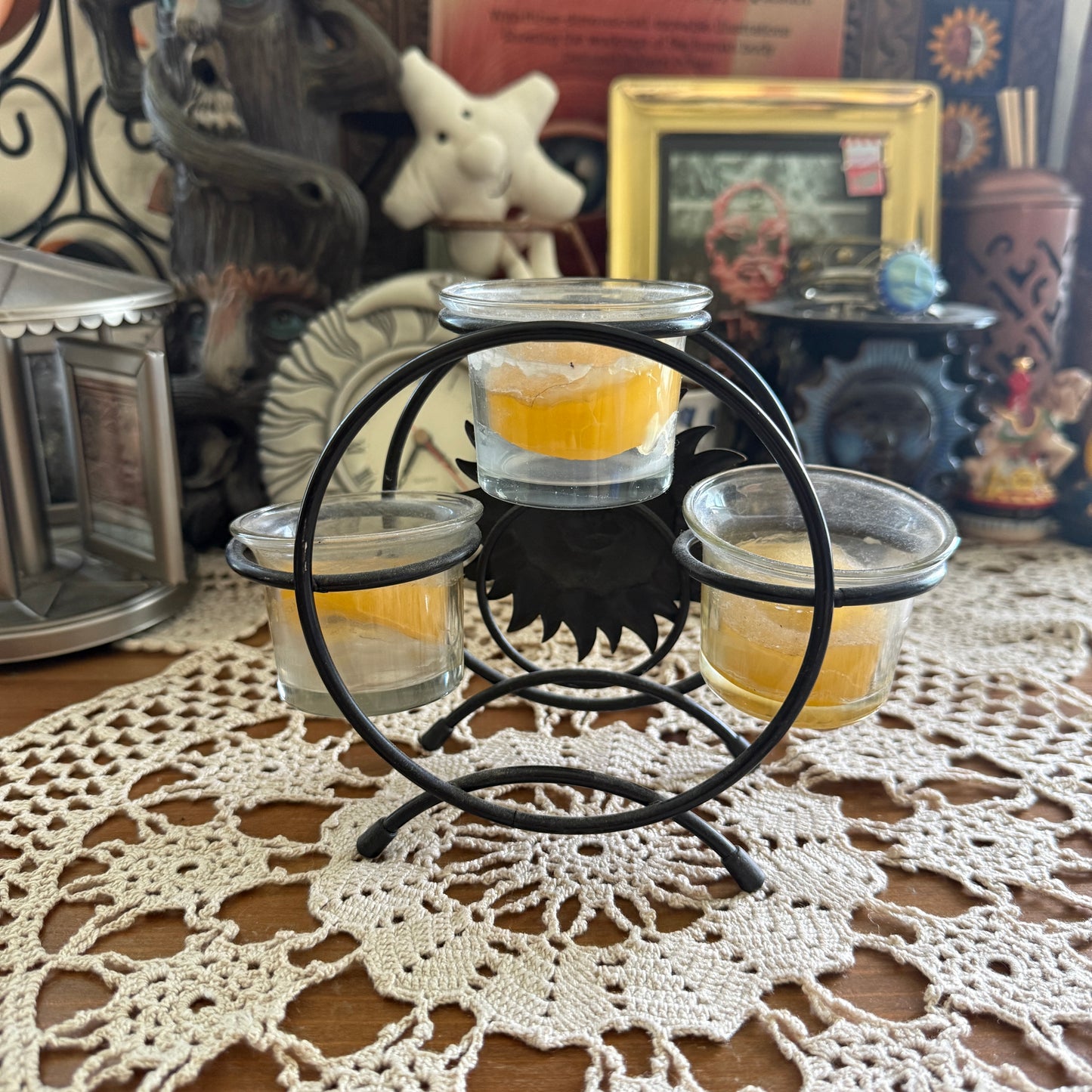 unique vintage whimsical celestial sun candle holder