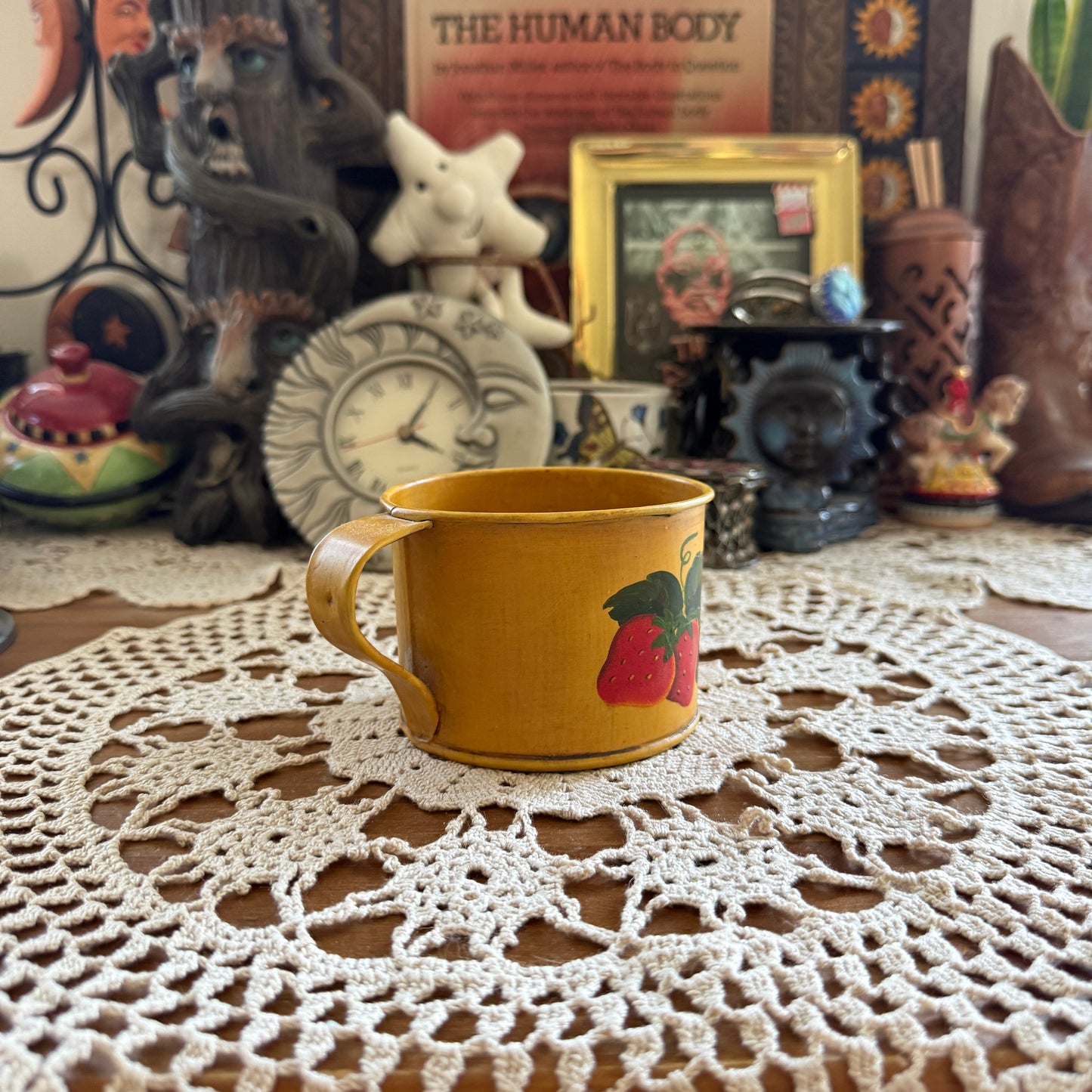 unique vintage whimsical strawberry folk art cup collectible