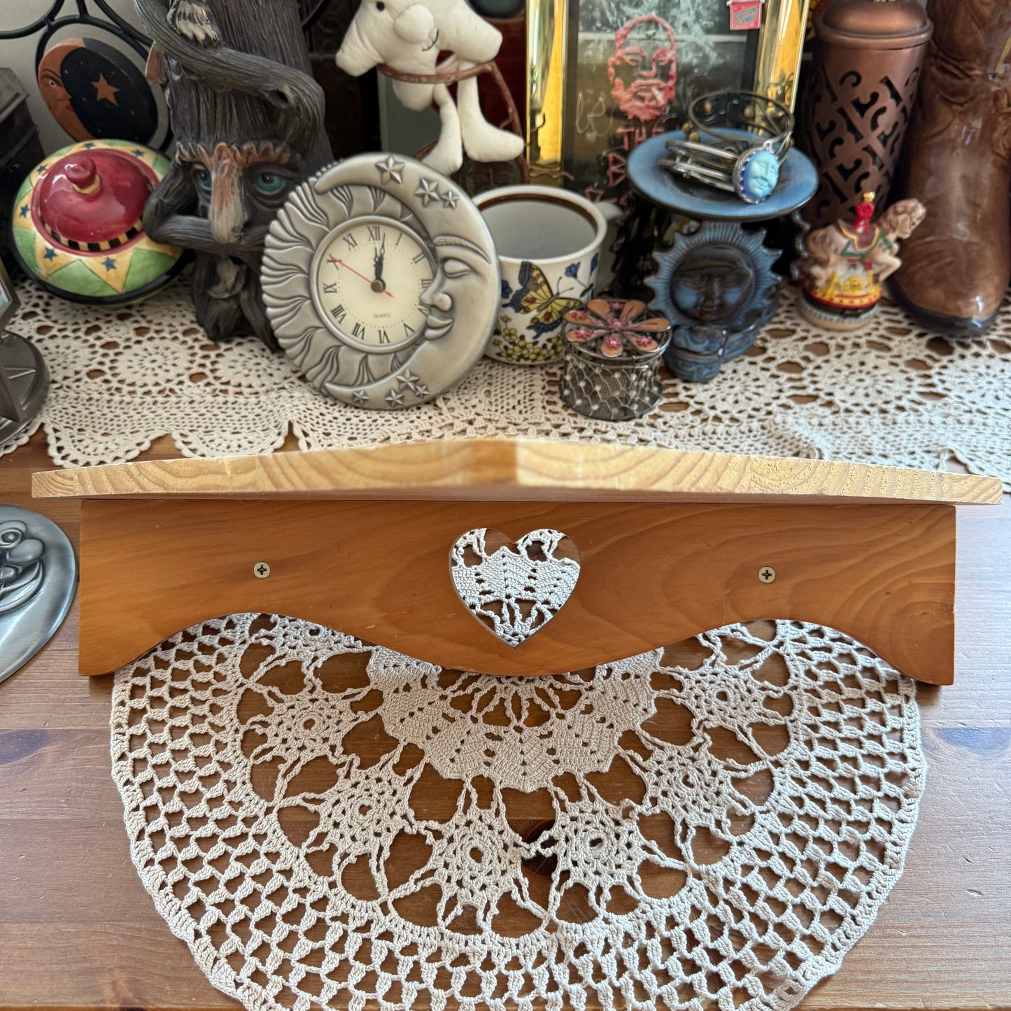 unique vintage whimsical heart wood wall shelf