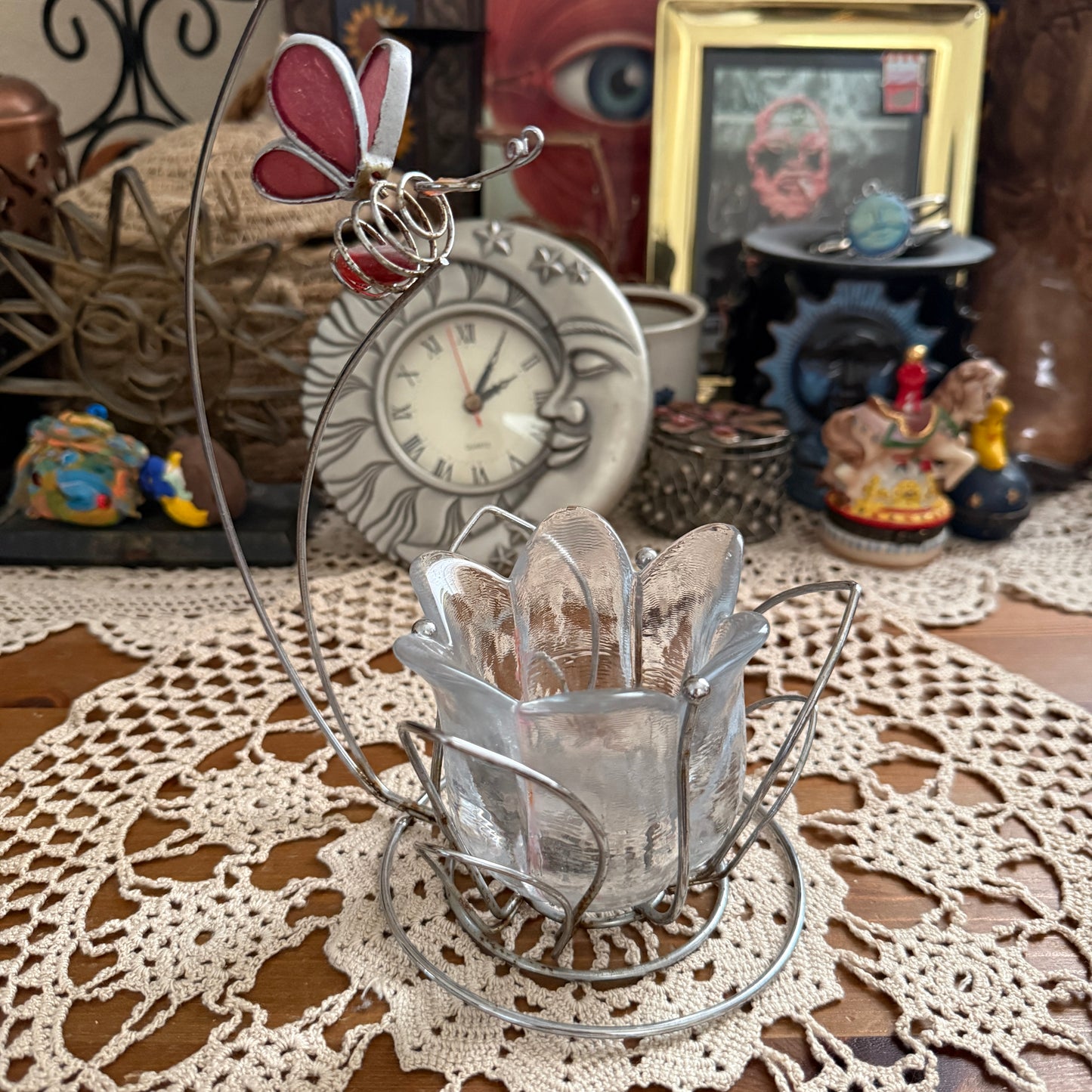 unique vintage whimsical stained glass candle holder