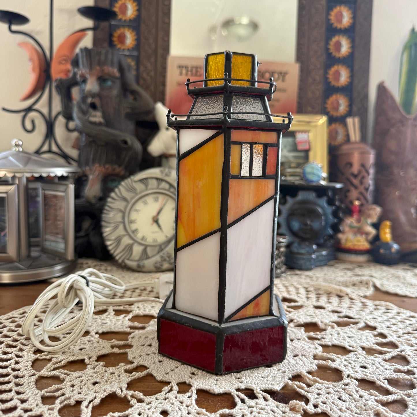 unique vintage whimsical lighthouse stained glass light lamp collectable