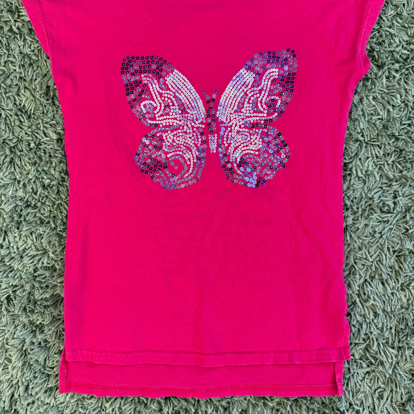 unique vintage whimsy 90s y2k butterfly sequin baby tee