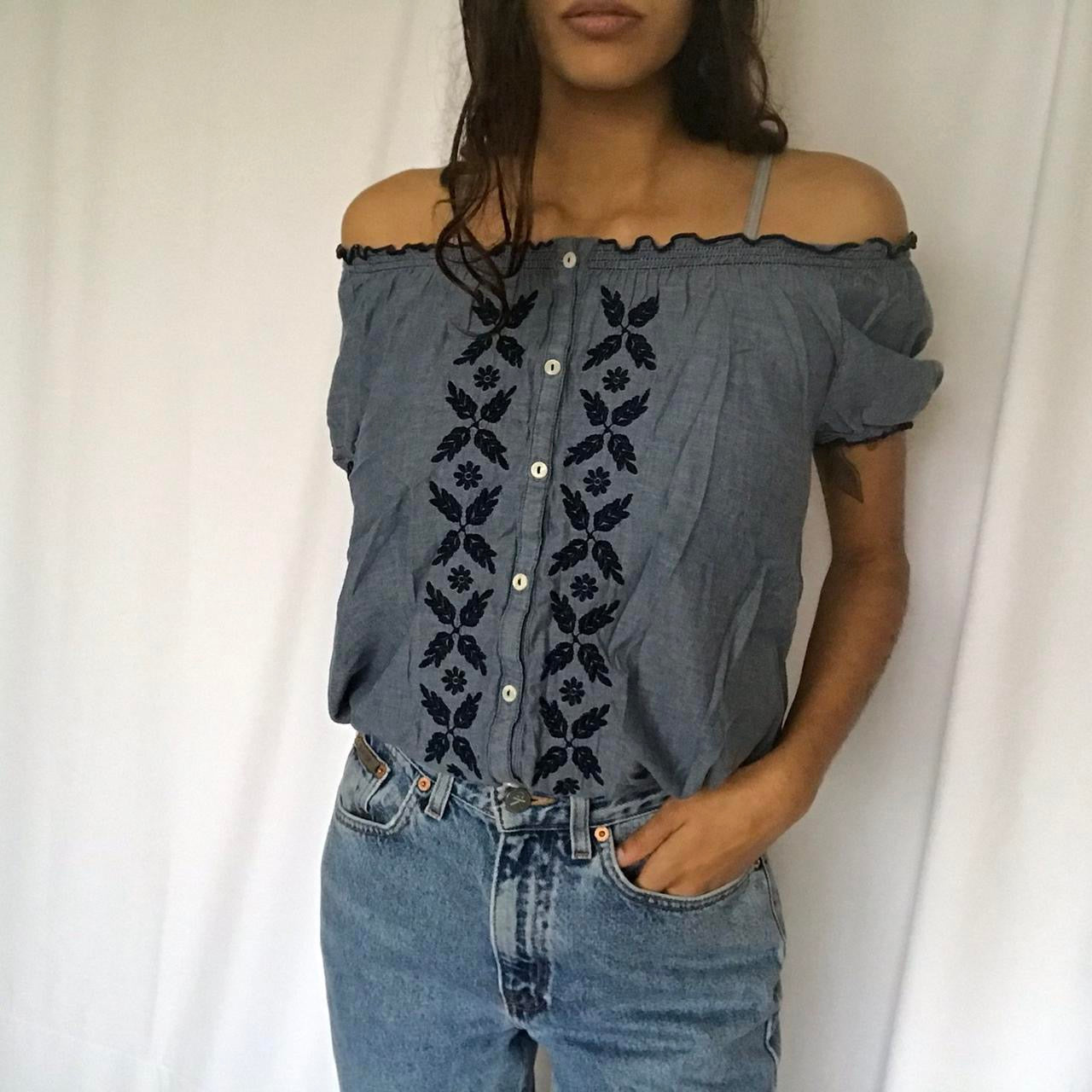 vintage whimsy 90s y2k embroidered babydoll top