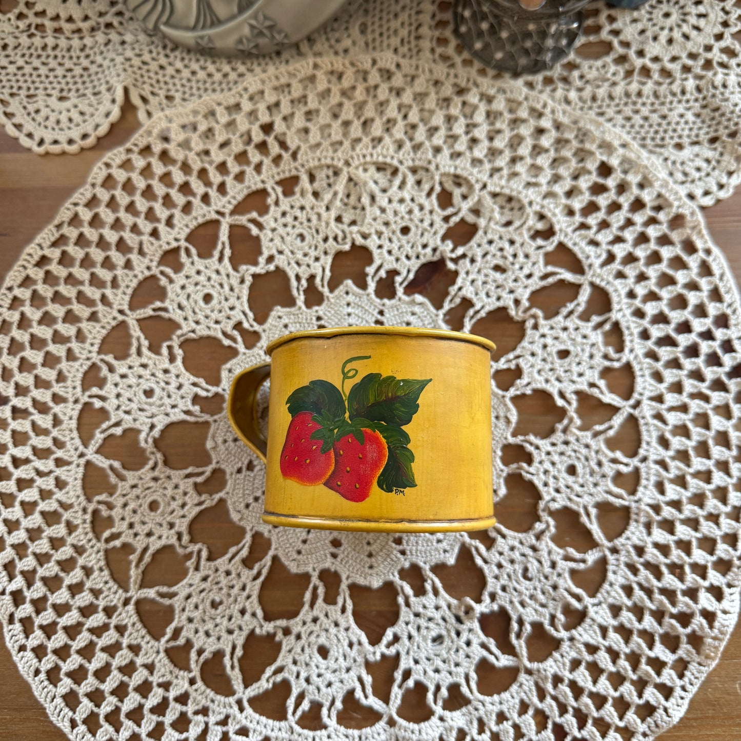 unique vintage whimsical strawberry folk art cup collectible