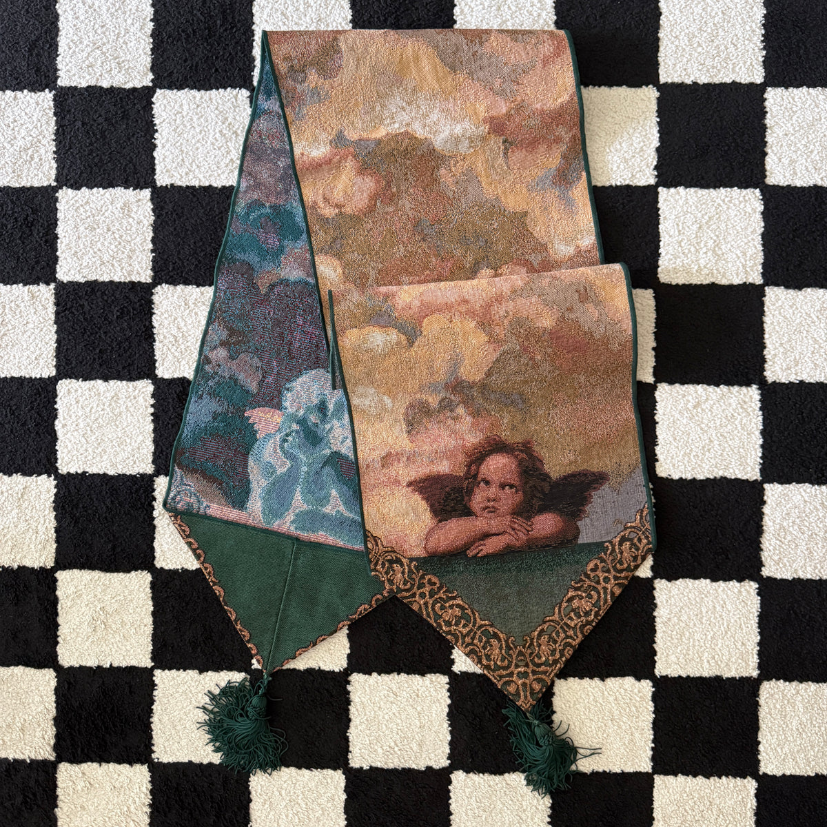unique vintage whimsical cherub tapestry table runner