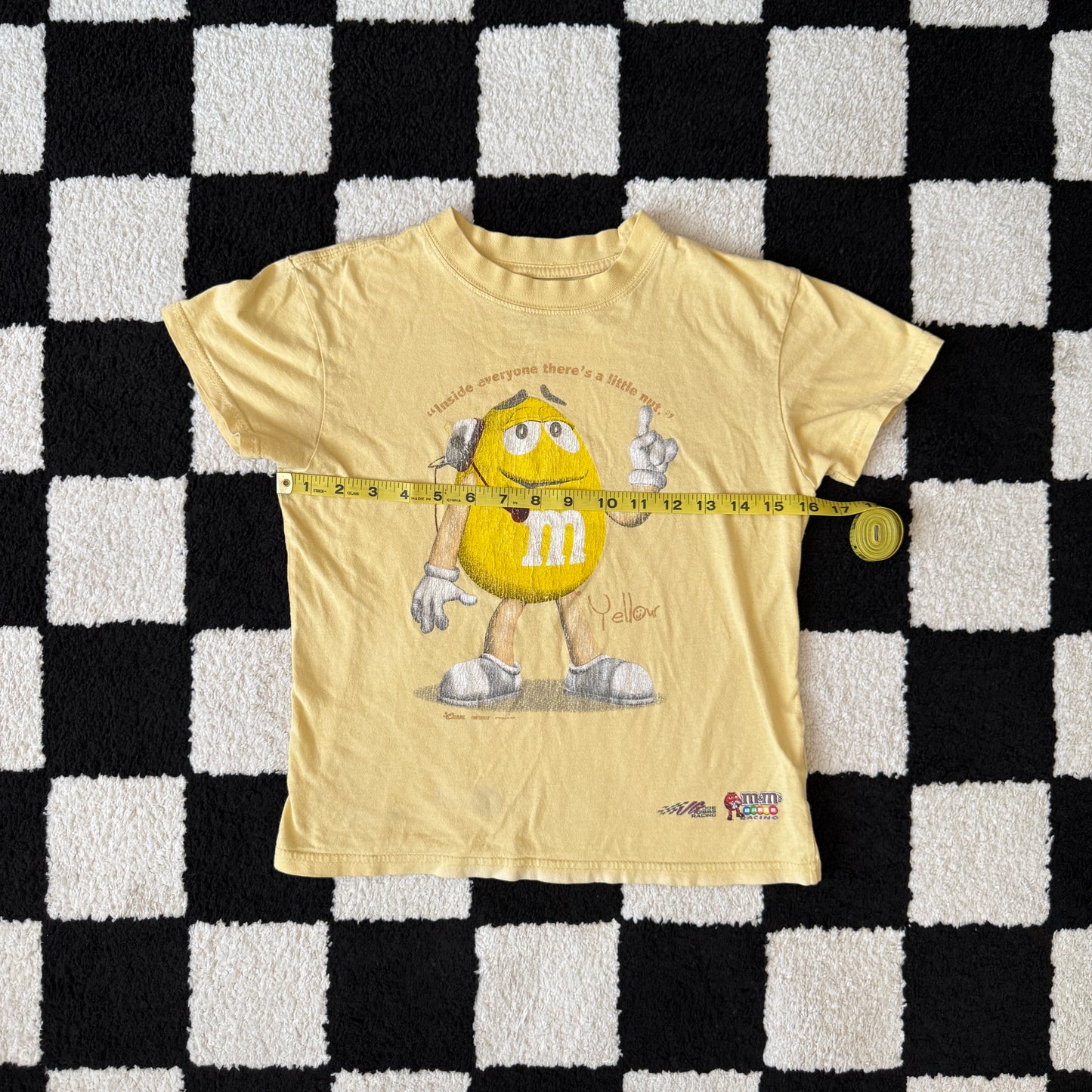 unique vintage whimsy 90s y2k NASCAR M&M graphic baby tee