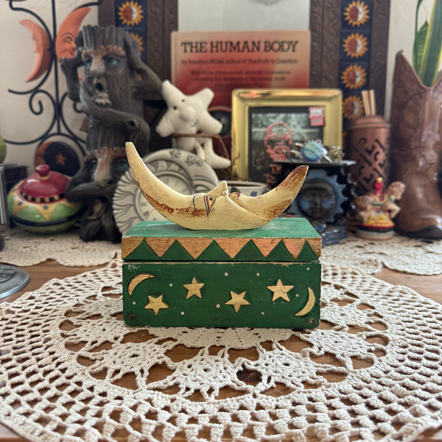 unique vintage whimsical celestial moon folk art trinket jewelry box