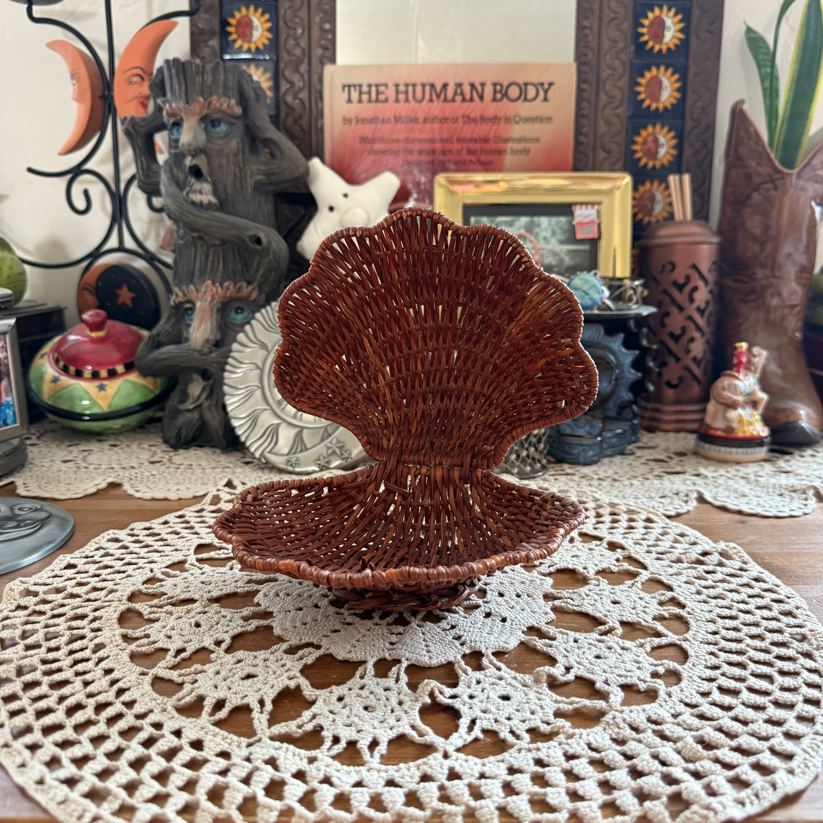 unique vintage whimsical wicker seashell basket