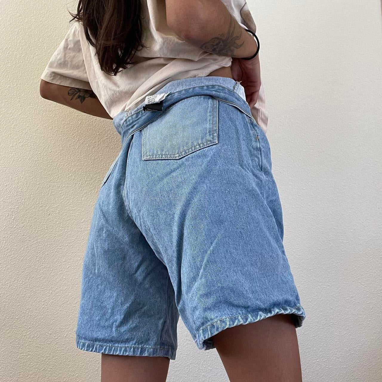 embroidered bermuda high waisted denim shorts