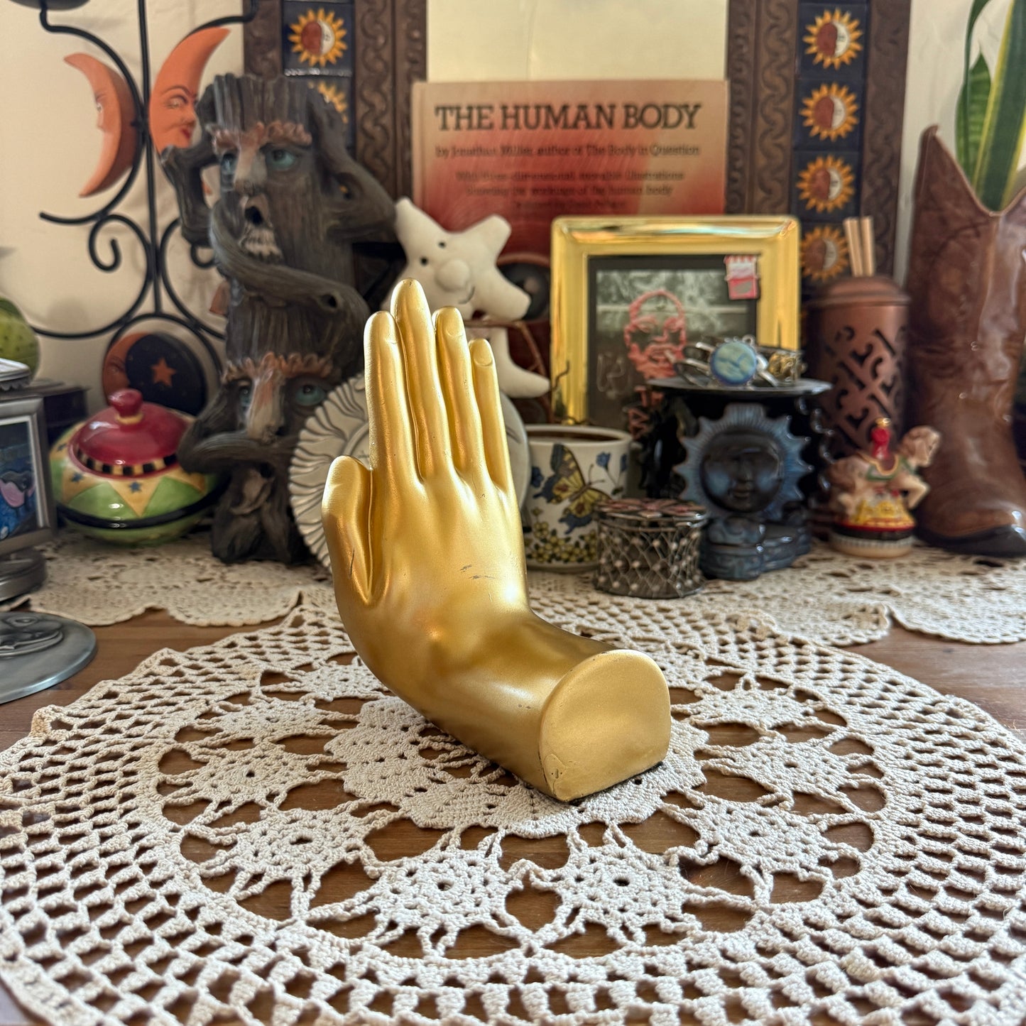 unique handmade vintage whimsical hand bookend jewelry holder collectable