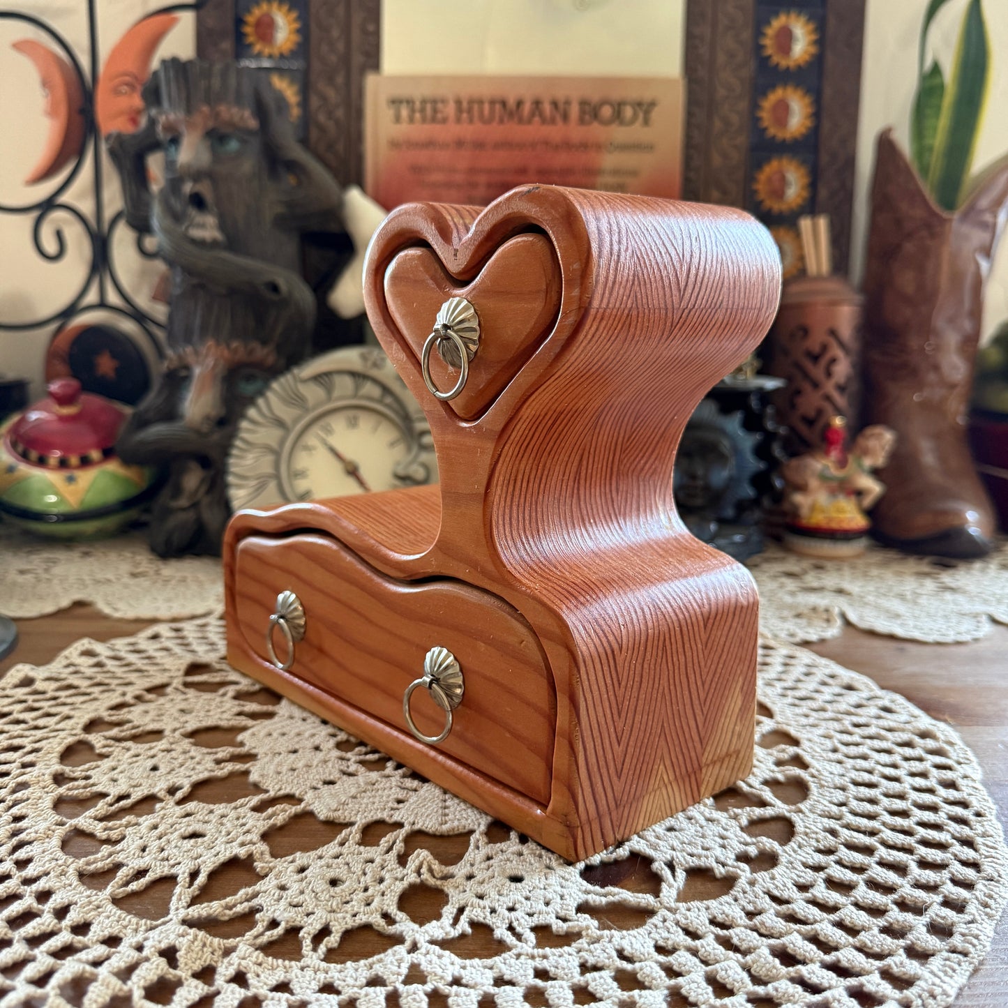 unique handmade vintage whimsical folk art trinket jewelry box