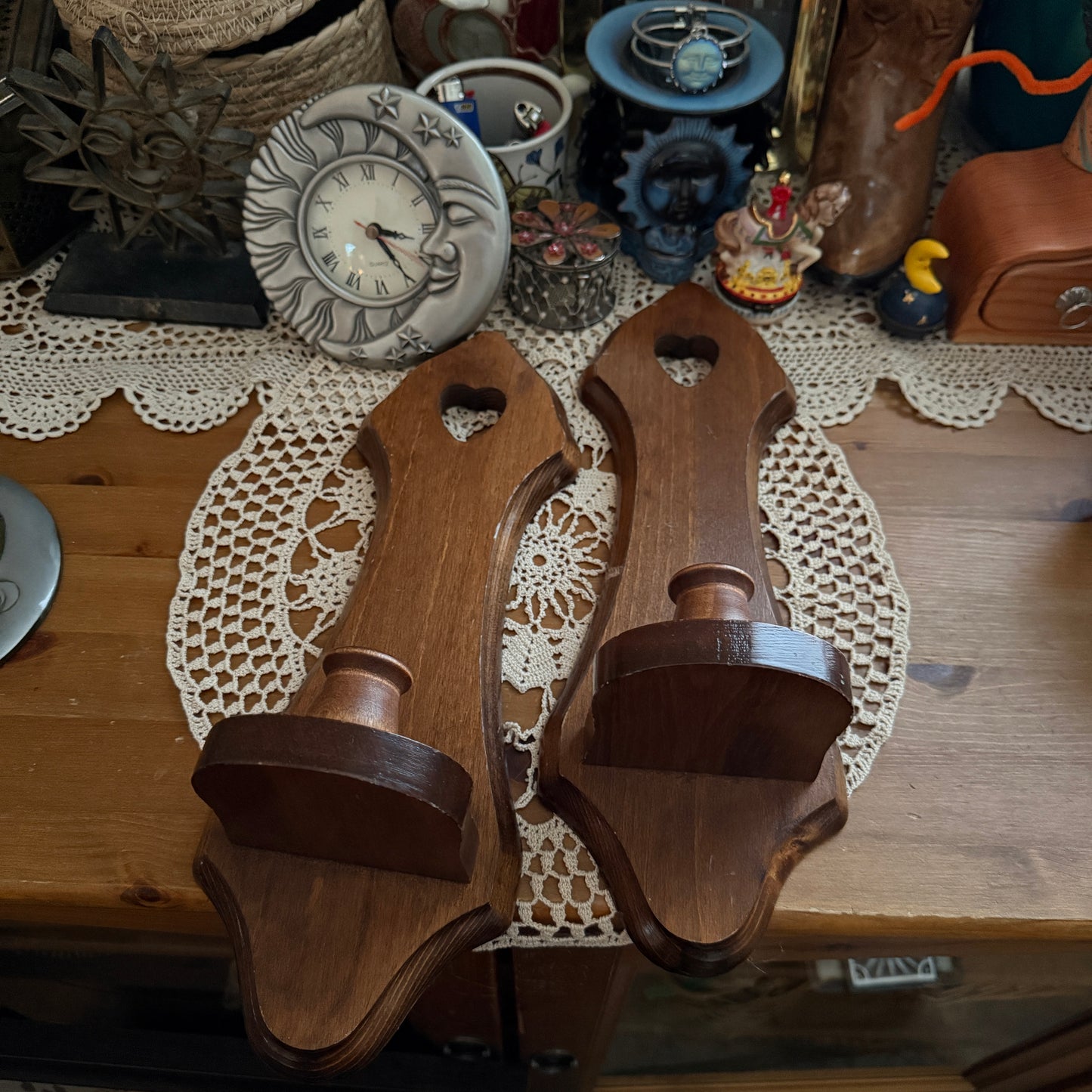 unique vintage whimsical wooden wall sconce candle holders (SET OF 2)