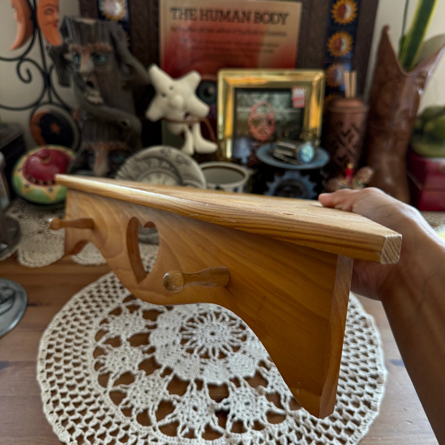 unique vintage whimsical heart wood wall shelf