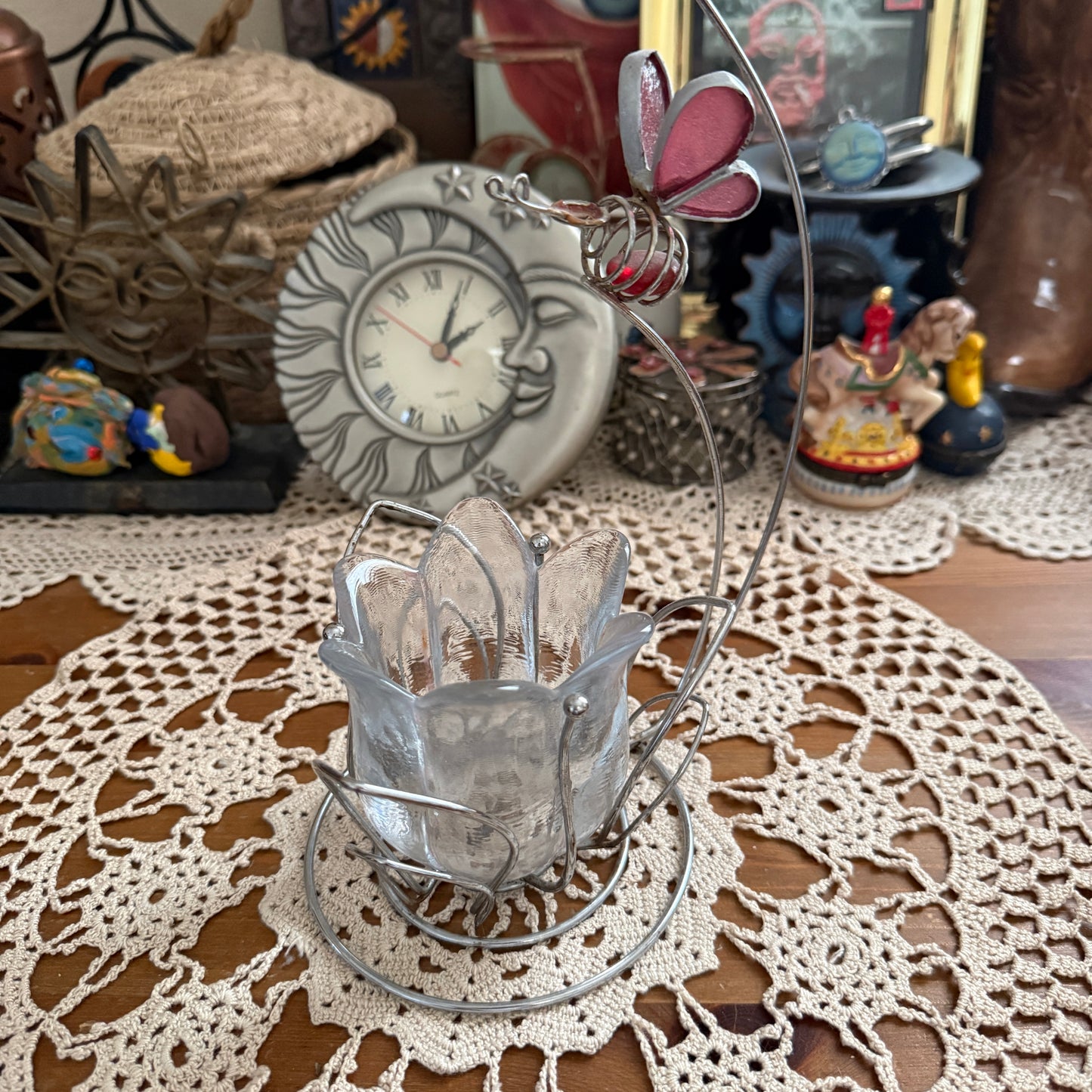 unique vintage whimsical stained glass candle holder