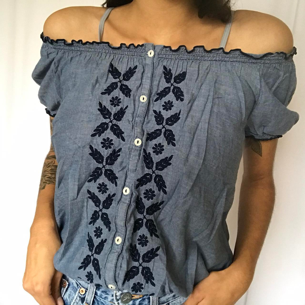vintage whimsy 90s y2k embroidered babydoll top