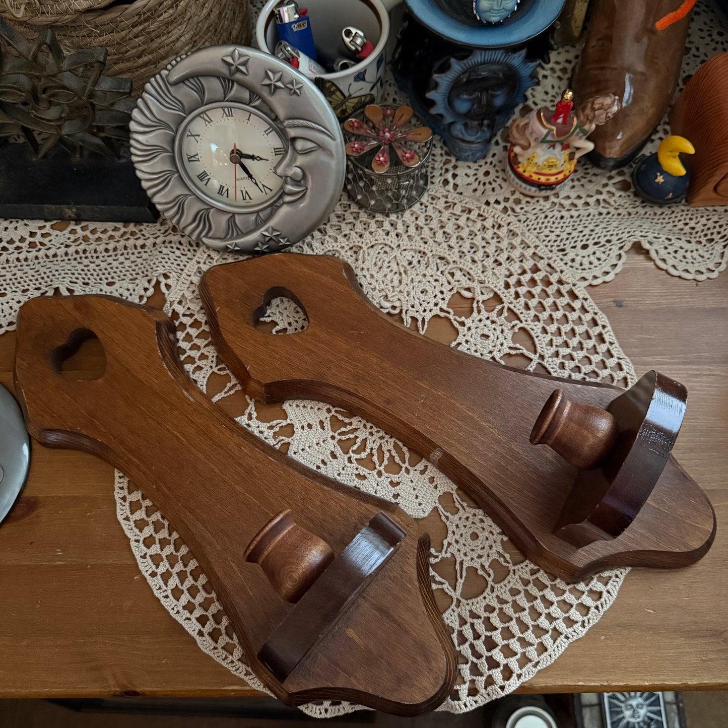 unique vintage whimsical wooden wall sconce candle holders (SET OF 2)