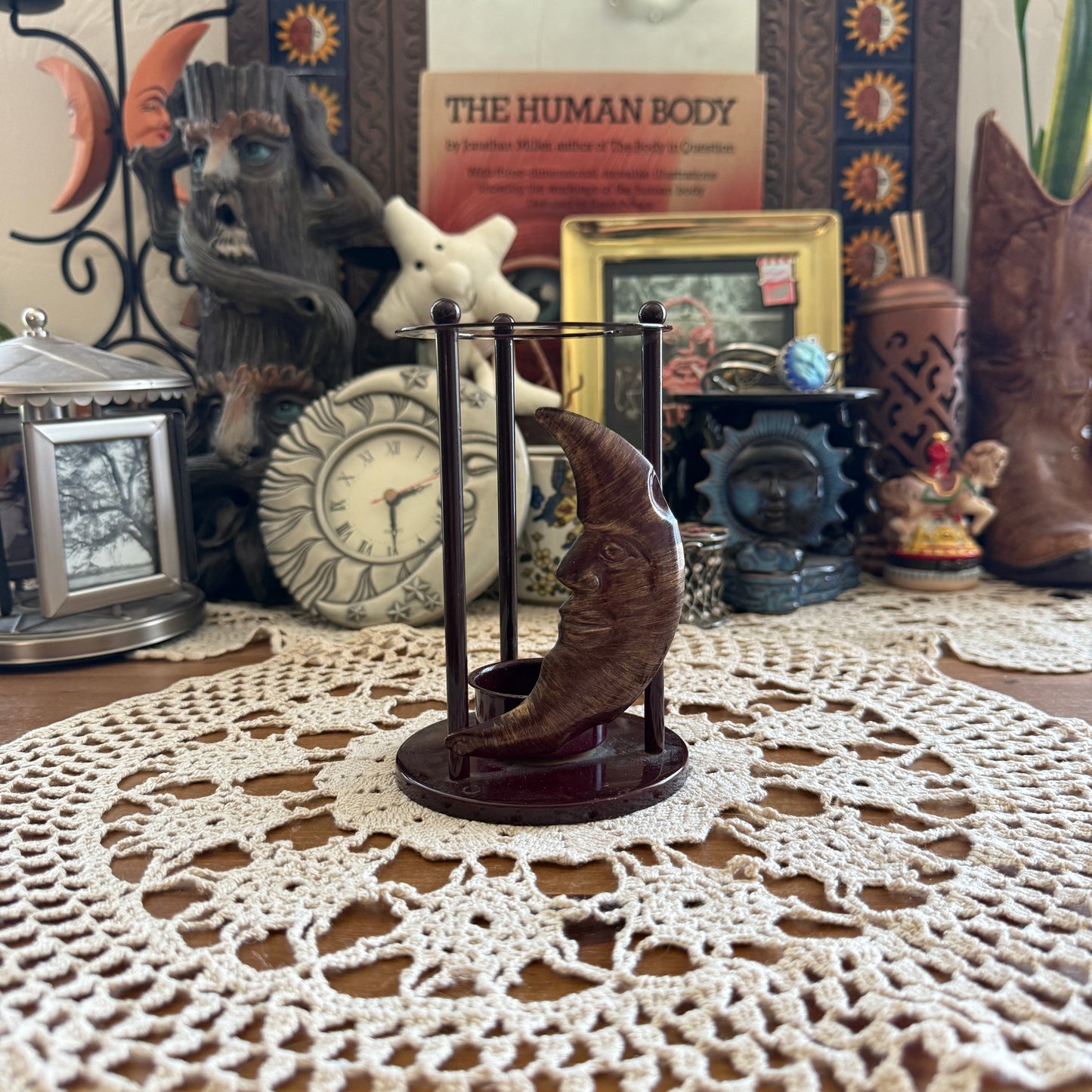 unique vintage whimsical celestial moon candle holder