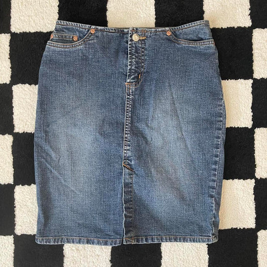 vintage whimsy 90s y2k denim midi skirt