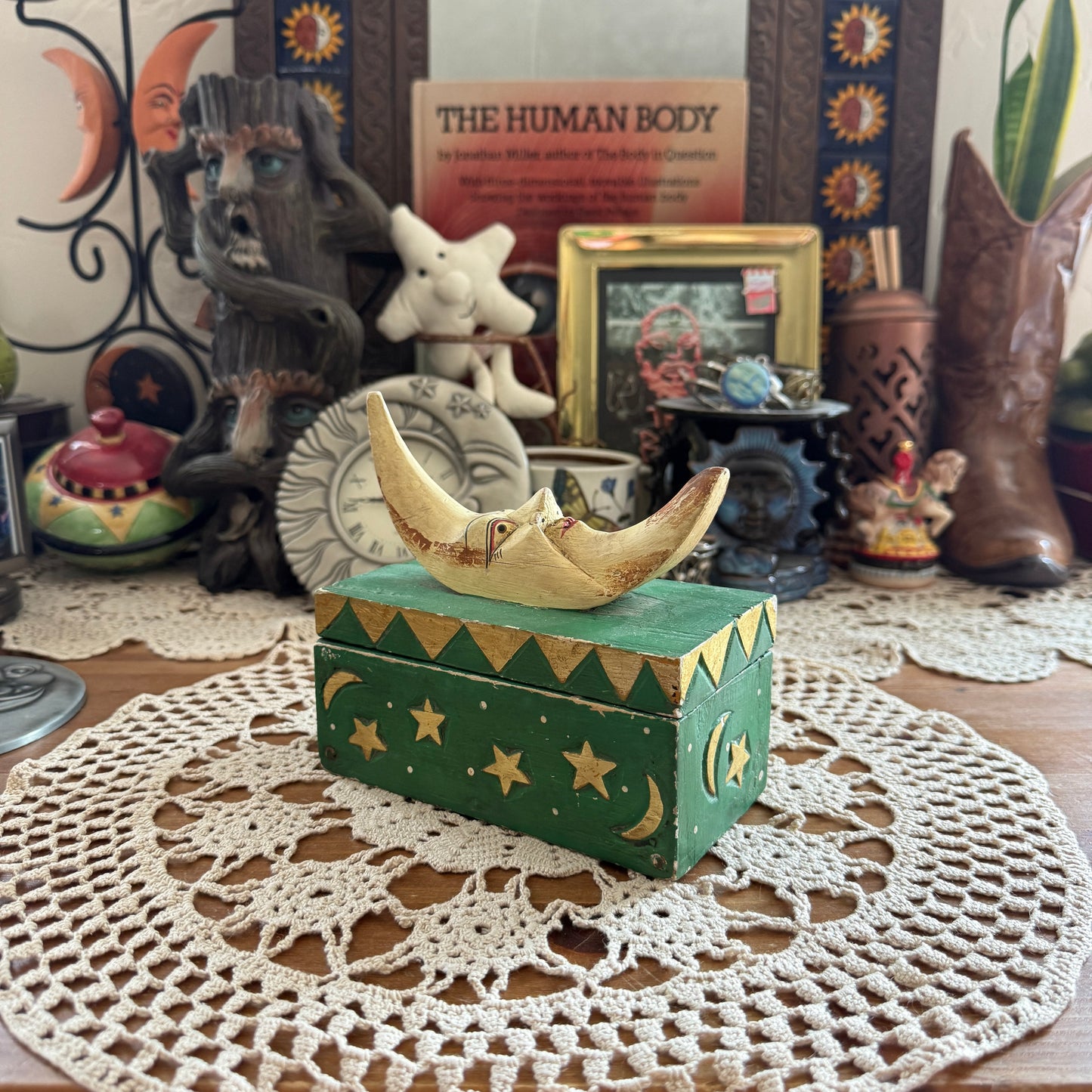 unique vintage whimsical celestial moon folk art trinket jewelry box