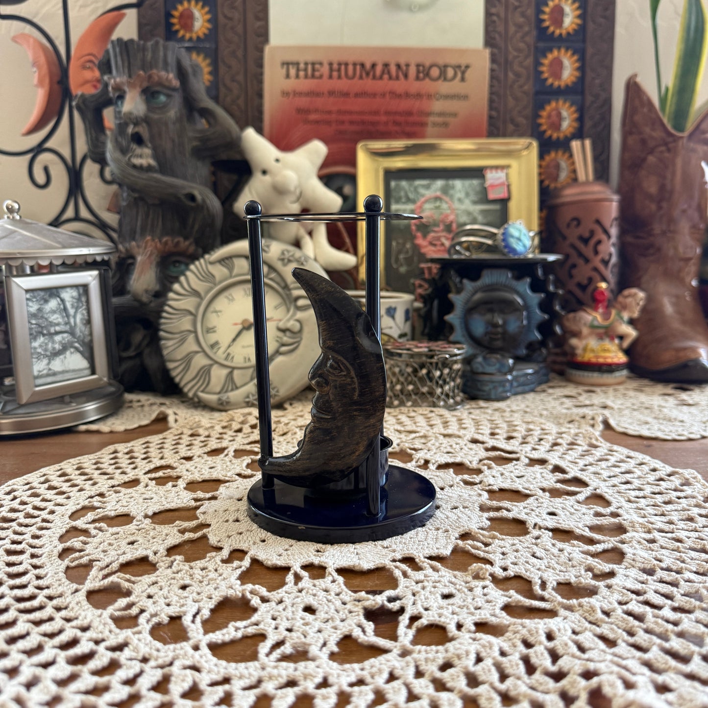 unique vintage whimsical celestial moon candle holder