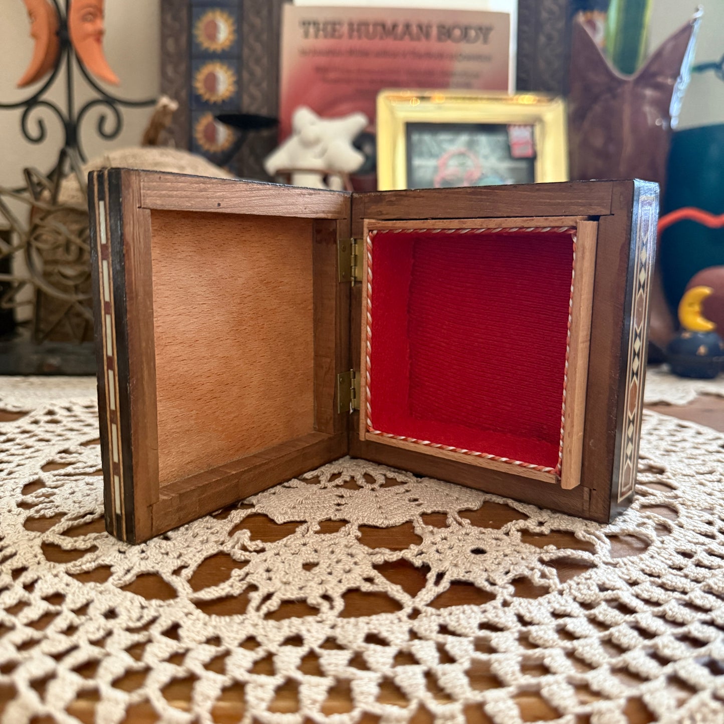 unique vintage whimsical celestial sun wood folk art box