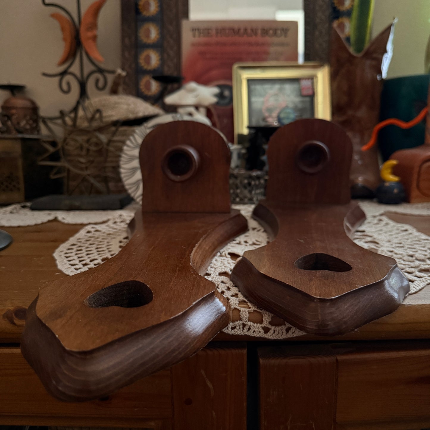 unique vintage whimsical wooden wall sconce candle holders (SET OF 2)