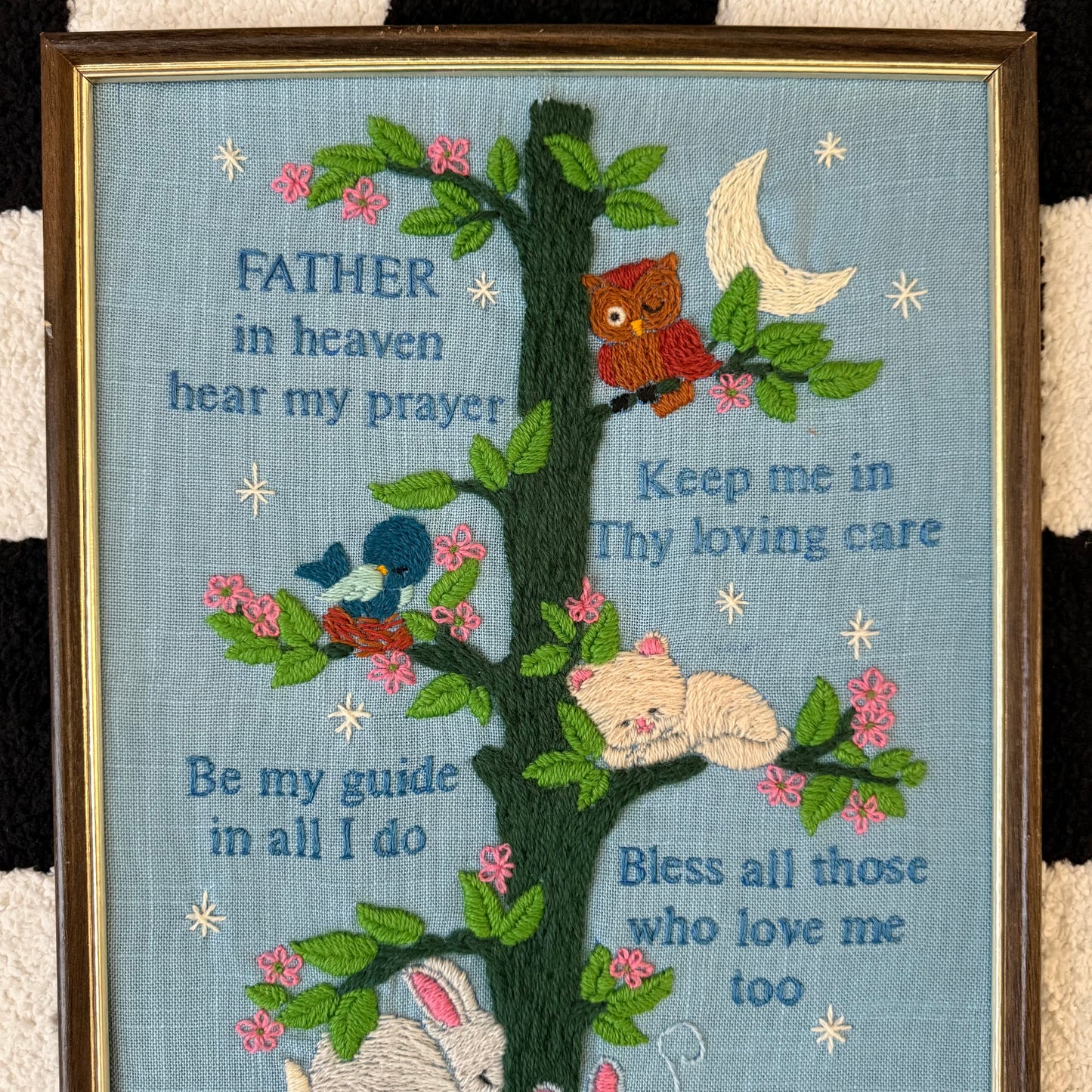 vintage whimsy celestial crewel embroidery wall decor