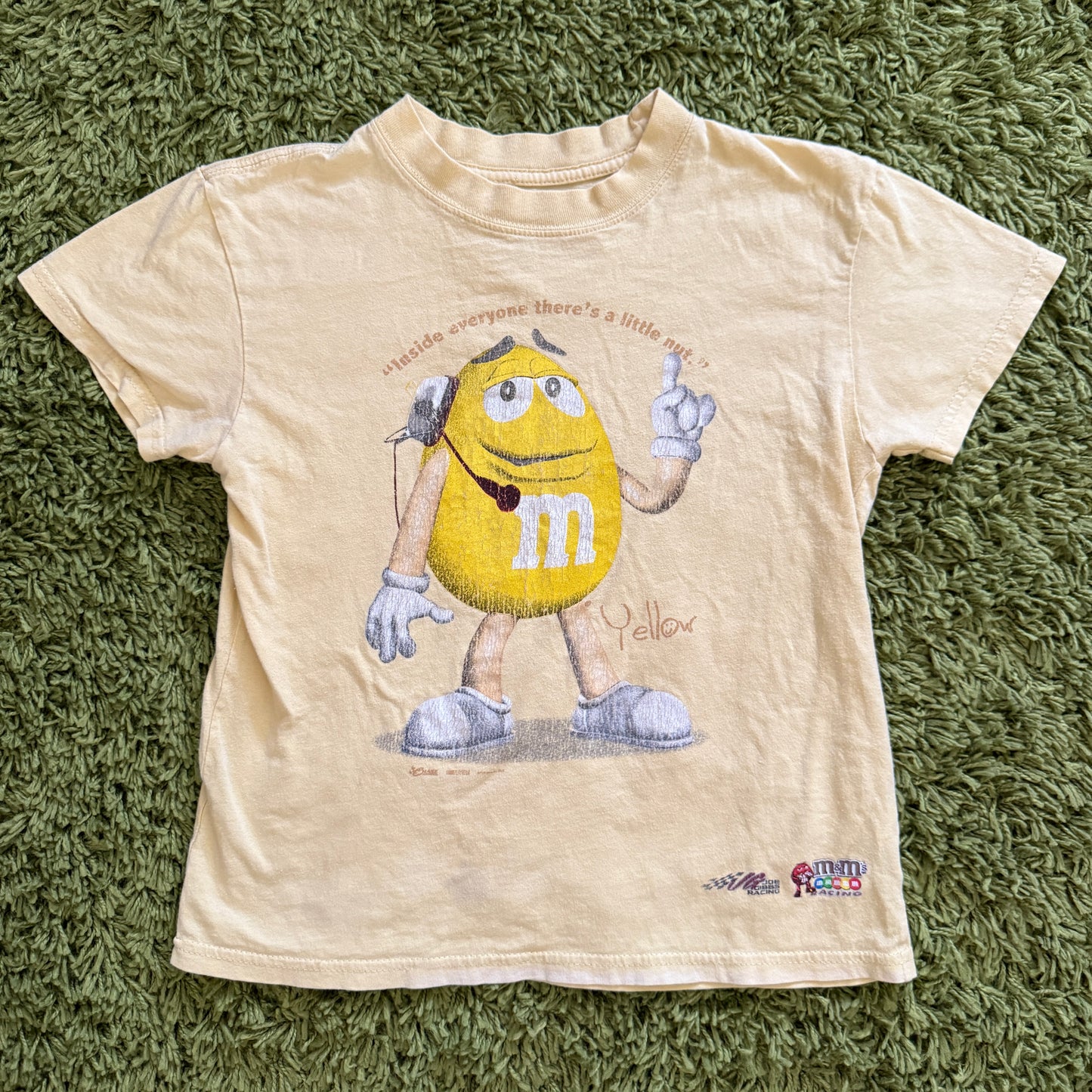 unique vintage whimsy 90s y2k NASCAR M&M graphic baby tee