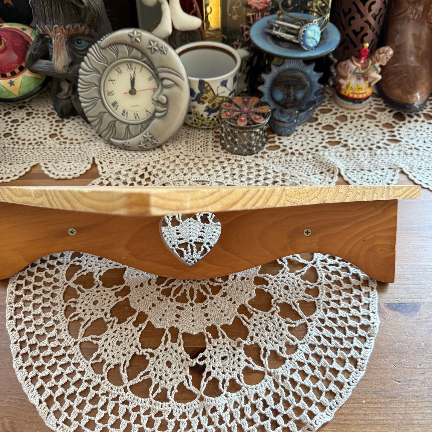 unique vintage whimsical heart wood wall shelf