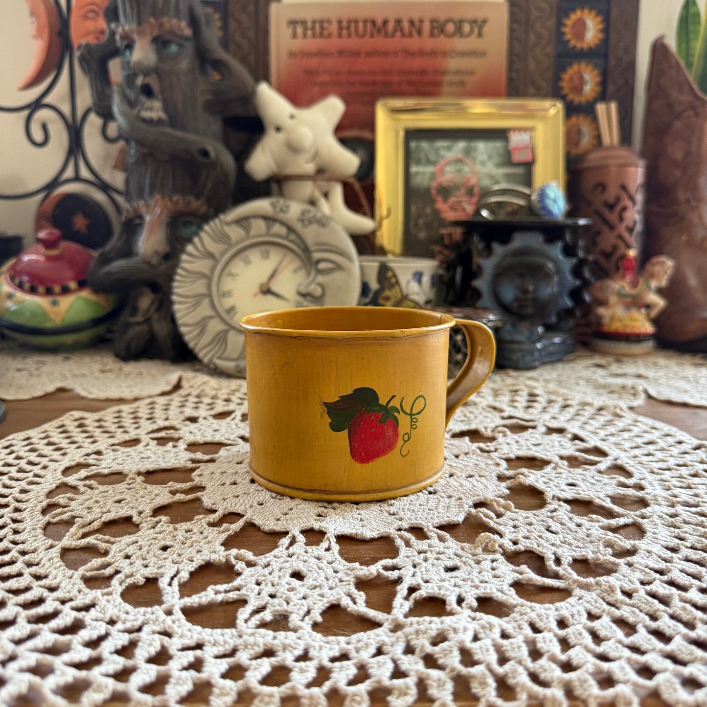 unique vintage whimsical strawberry folk art cup collectible