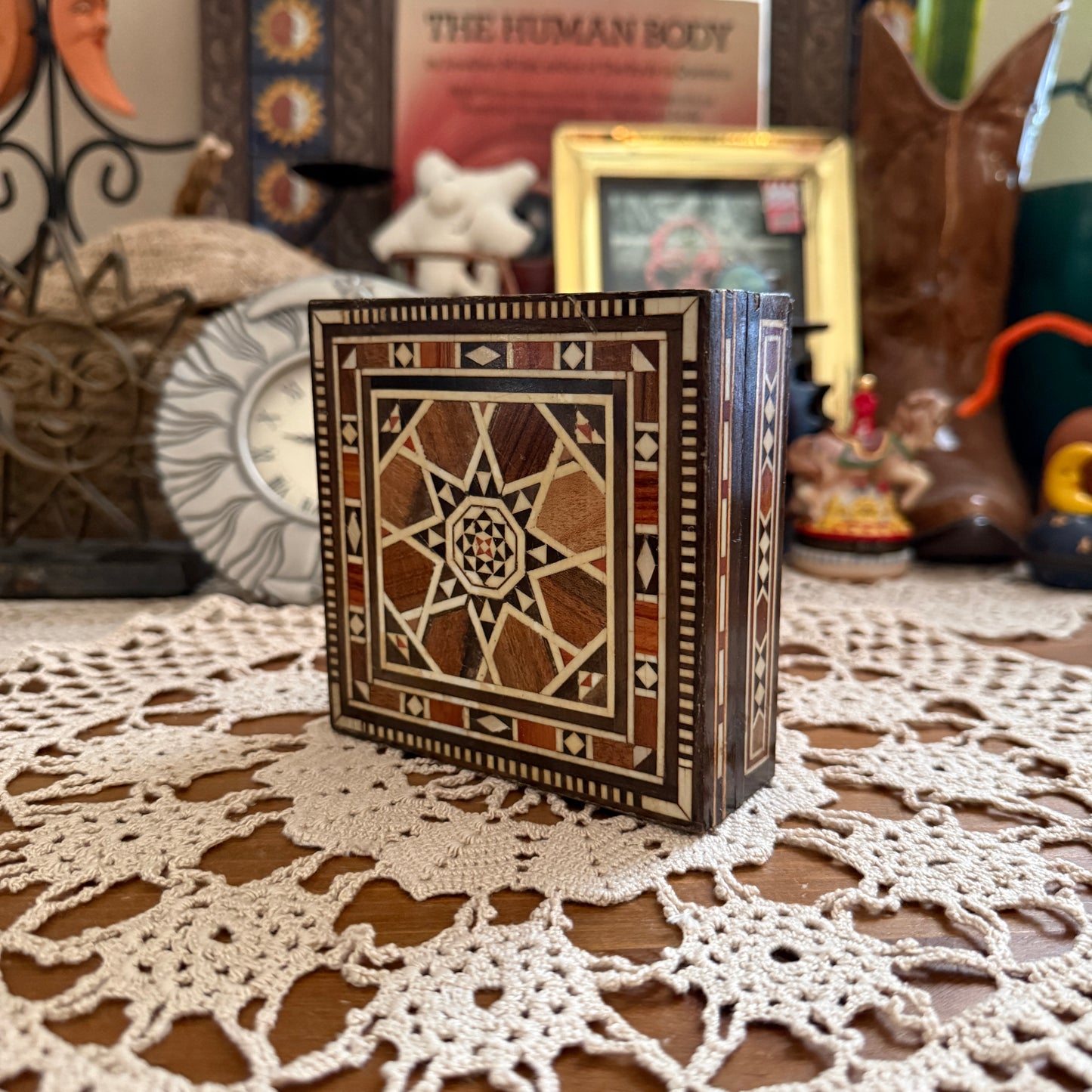 unique vintage whimsical celestial sun wood folk art box