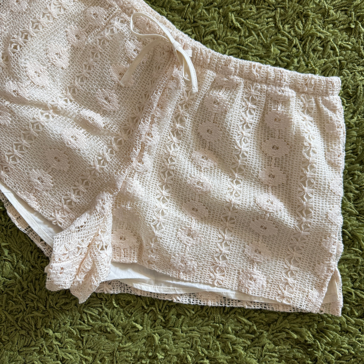 unique whimsical 90s y2k lace lounge shorts