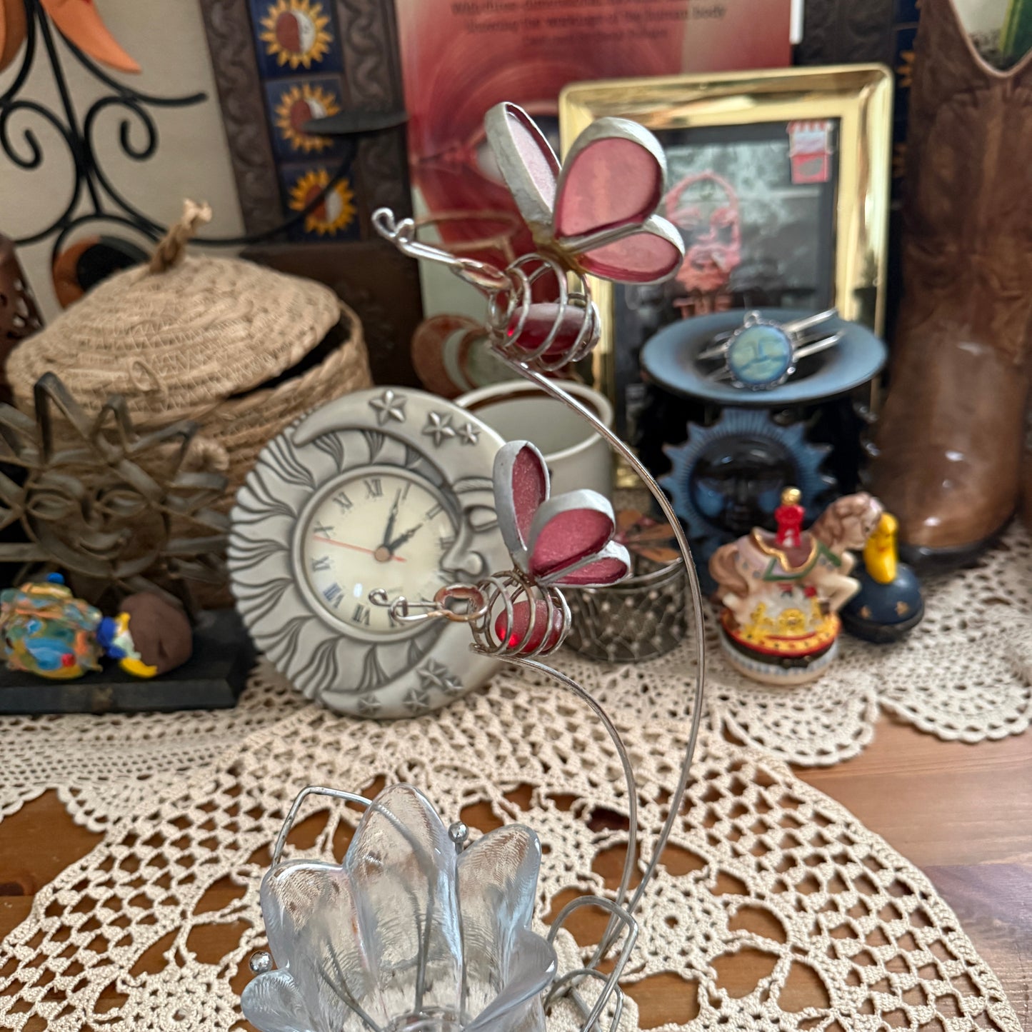 unique vintage whimsical stained glass candle holder