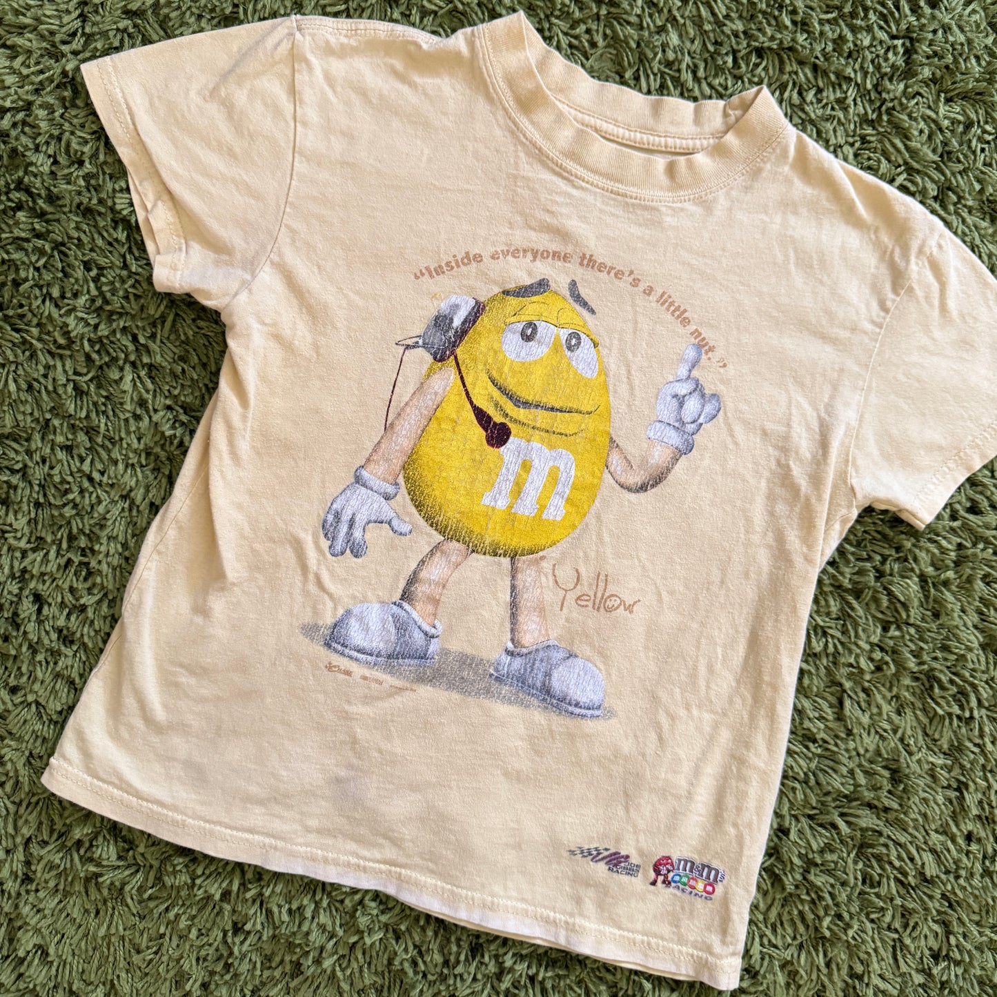unique vintage whimsy 90s y2k NASCAR M&M graphic baby tee