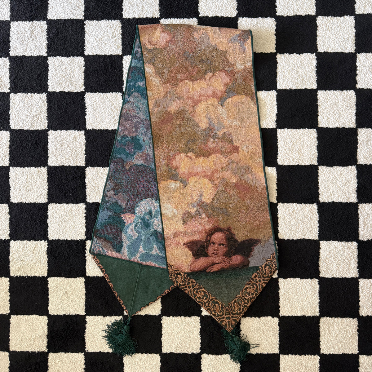 unique vintage whimsical cherub tapestry table runner