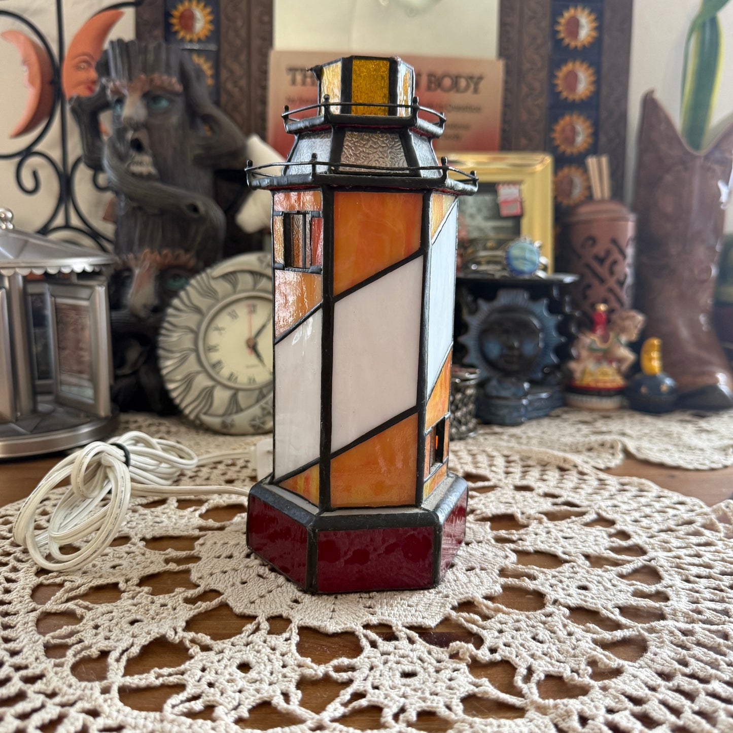 unique vintage whimsical lighthouse stained glass light lamp collectable