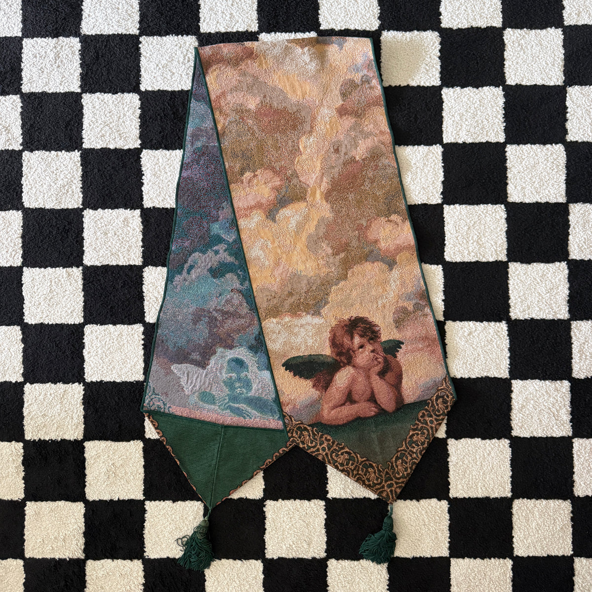 unique vintage whimsical cherub tapestry table runner