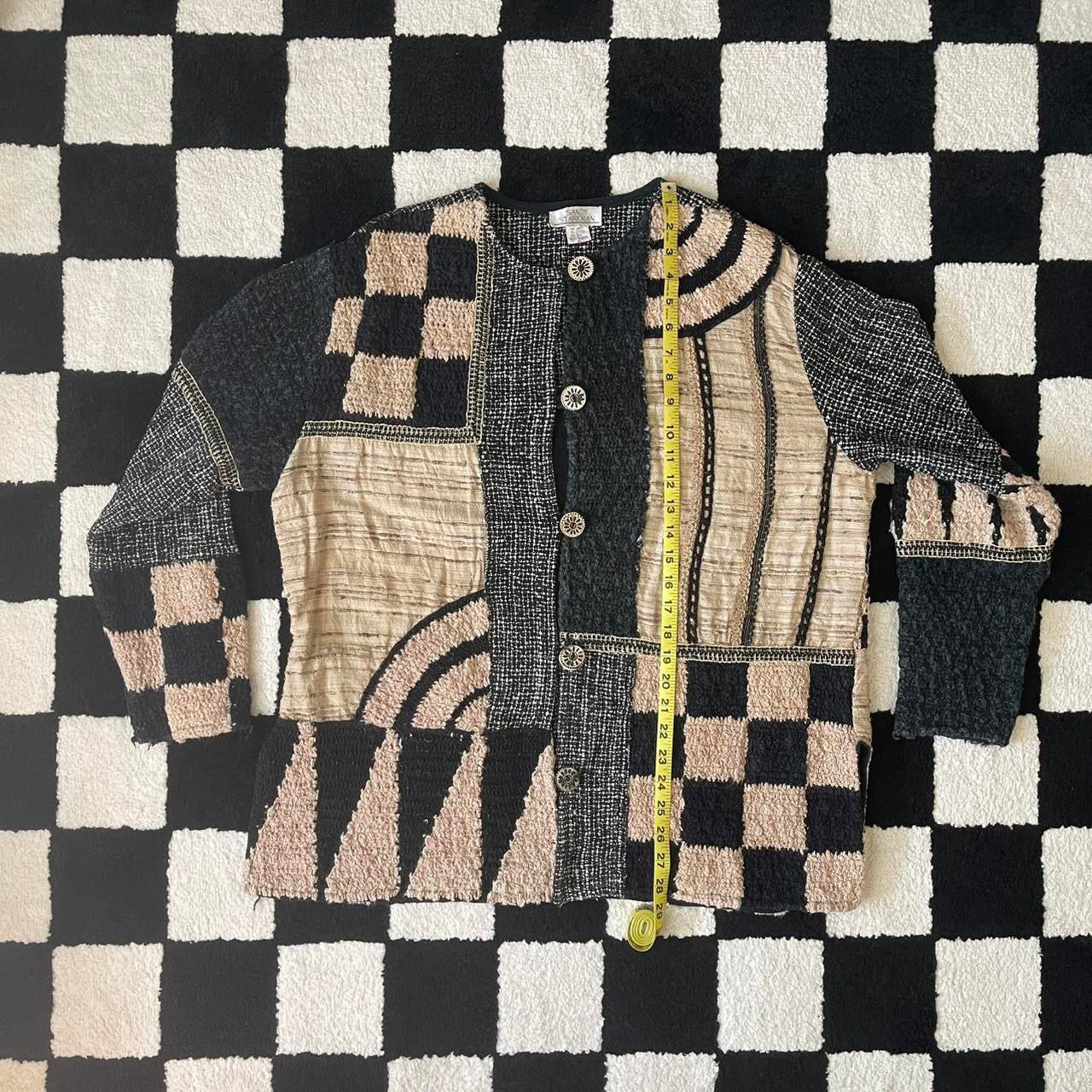 sandra starkman checkered patchwork button up cardigan