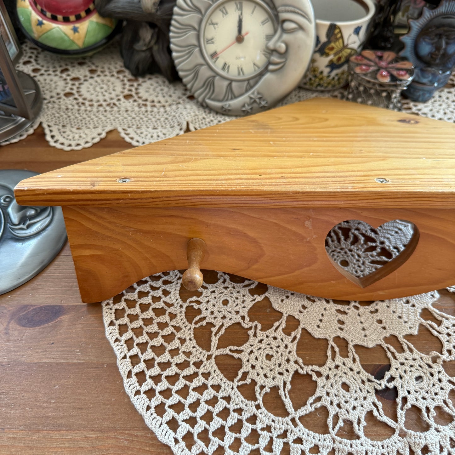 unique vintage whimsical heart wood wall shelf