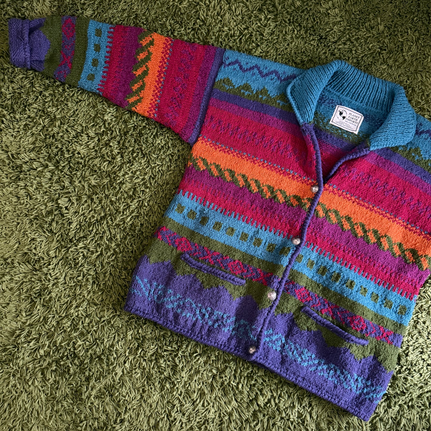 unique vintage whimsical PLANET EARTH IMPORTS knit cardigan sweater